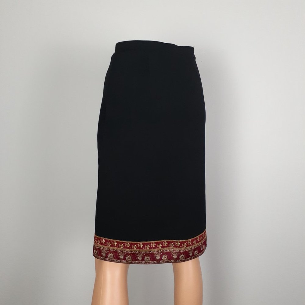 Vintage Black Skirt with Red Patterned Hem - Picture 5 of 8